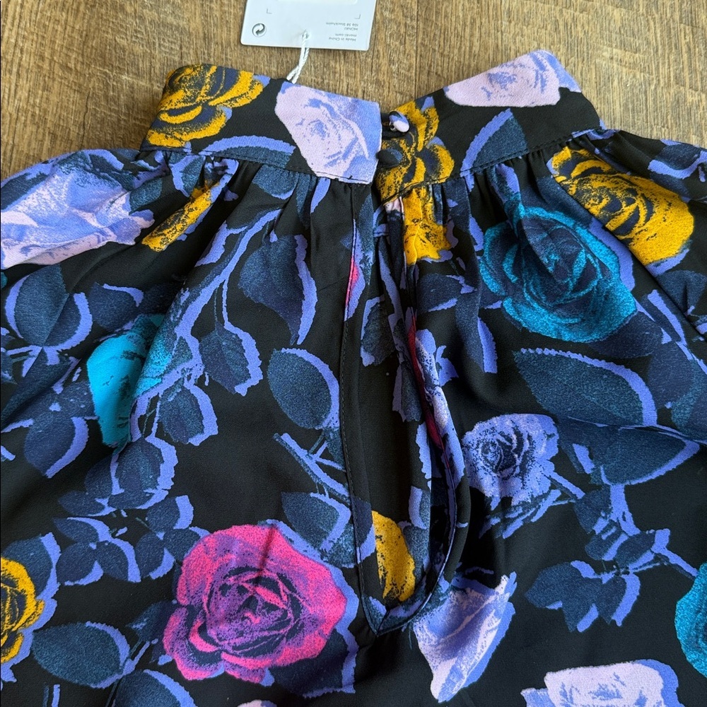 NWT Monki Womens Colorful Floral Rose Print Puff Sleeve Silly Blouse Size Small - Picture 12 of 16
